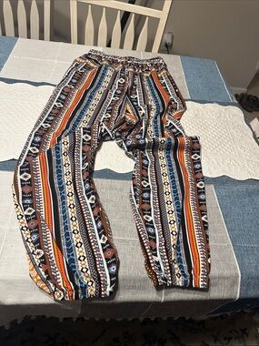 SHEIN Blue Orange Black Aztec Print Elastic Waist Jogger Pants